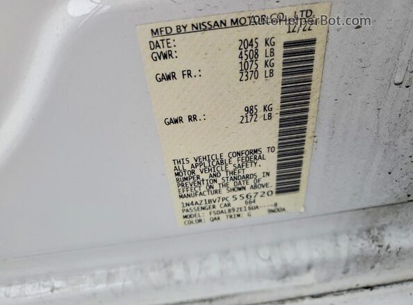 1N4AZ1BV7PC556720 2023 NISSAN LEAF White VIN კოდის სტიკერის ხედი
