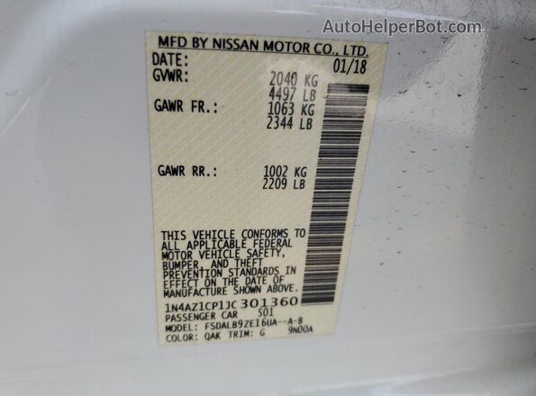 1N4AZ1CP1JC301360 2018 NISSAN LEAF White 