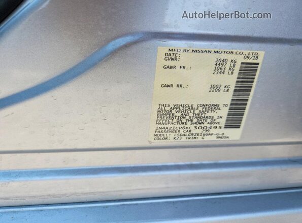 1N4AZ1CP6KC300495 2019 NISSAN LEAF Silver Շարժիչի բաժամունքի տեսք