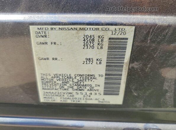1N4AZ1CV2MC551435 2021 NISSAN LEAF Charcoal Widok naklejki z numerem VIN