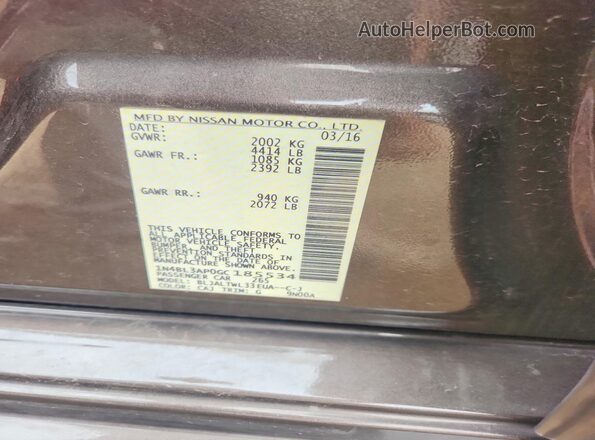 1N4BL3AP0GC185534 2016 NISSAN ALTIMA Gray Вид підкапотного простору