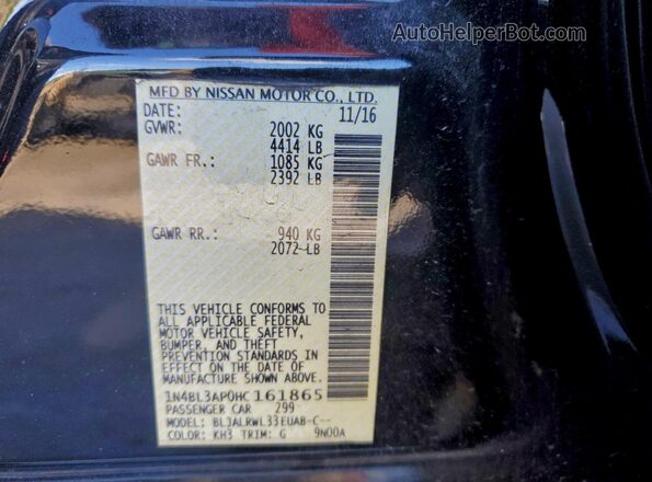 1N4BL3AP0HC161865 2017 NISSAN ALTIMA Black Вид підкапотного простору