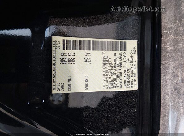 1N4BL3AP2HC211262 2017 NISSAN ALTIMA Black Շարժիչի բաժամունքի տեսք