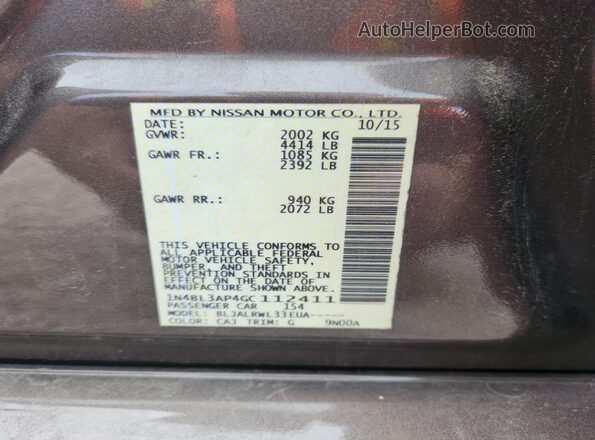 1N4BL3AP4GC112411 2016 NISSAN ALTIMA Коричневый Вид подкапотного пространства