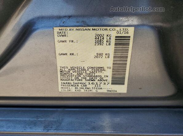 1N4BL3AP4GC161737 2016 NISSAN ALTIMA Gray Vista del compartimento del motor
