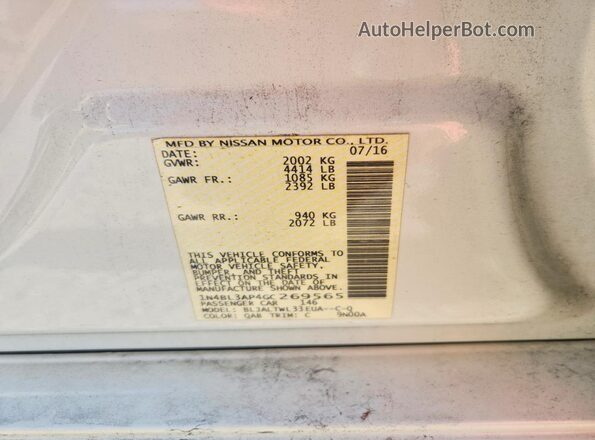 1N4BL3AP4GC269565 2016 NISSAN ALTIMA White Շարժիչի բաժամունքի տեսք