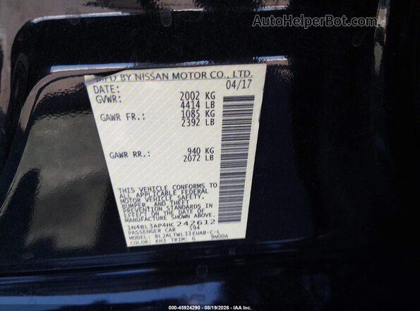 1N4BL3AP4HC242612 2017 NISSAN ALTIMA Black Շարժիչի բաժամունքի տեսք