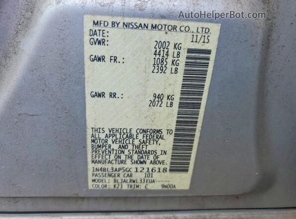 1N4BL3AP5GC121618 2016 NISSAN ALTIMA Gray ძრავის განყოფილების ხედი