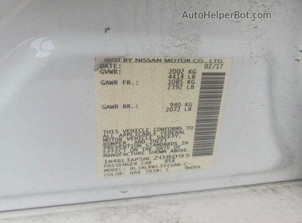 1N4BL3AP5HC208095 2017 NISSAN ALTIMA White ძრავის განყოფილების ხედი