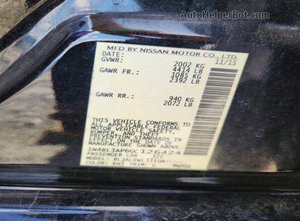 1N4BL3AP6GC126424 2016 NISSAN ALTIMA Черный Вид подкапотного пространства