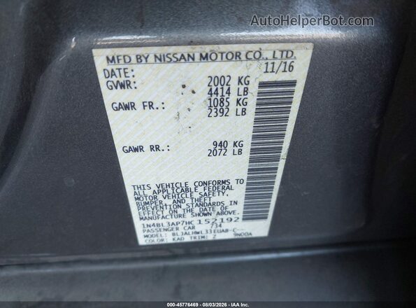 1N4BL3AP7HC152192 2017 NISSAN ALTIMA Gray Engine compartment view