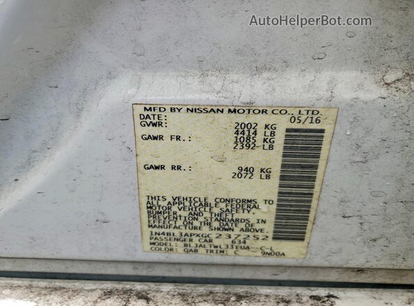 1N4BL3APXGC237252 2016 NISSAN ALTIMA White Շարժիչի բաժամունքի տեսք