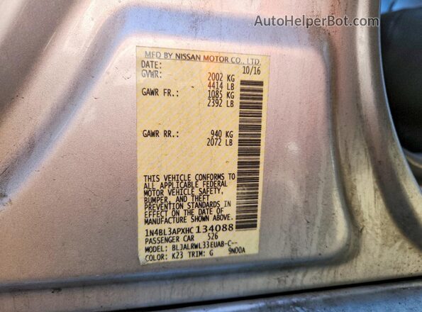 1N4BL3APXHC134088 2017 NISSAN ALTIMA Silver Vista del compartimento del motor
