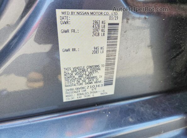 1N4BL4BV0KC210363 2019 NISSAN ALTIMA Серый Вид подкапотного пространства
