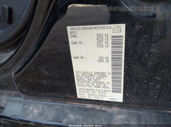 1N4BL4BV0KN313402 2019 NISSAN ALTIMA Black Vista del compartimento del motor