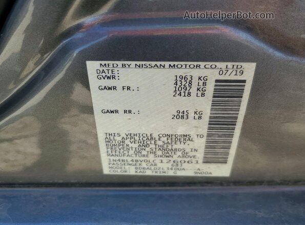 1N4BL4BV0LC126061 2020 NISSAN ALTIMA Charcoal Engine compartment view