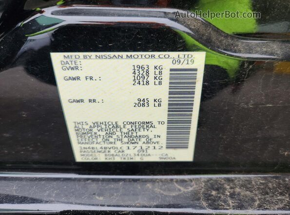 1N4BL4BV0LC171212 2020 NISSAN ALTIMA Black Вид підкапотного простору