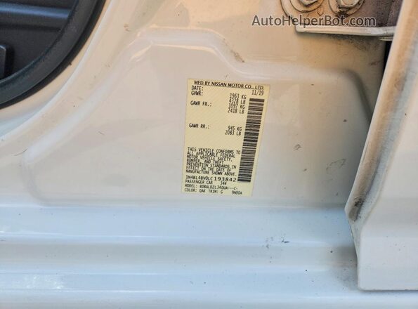 1N4BL4BV0LC193842 2020 NISSAN ALTIMA White Vista del compartimento del motor