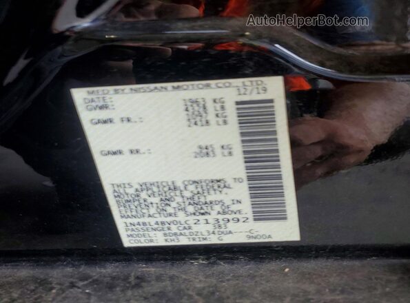 1N4BL4BV0LC213992 2020 NISSAN ALTIMA Black Շարժիչի բաժամունքի տեսք