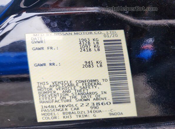 1N4BL4BV0LC223860 2020 NISSAN ALTIMA Black Widok komory silnika