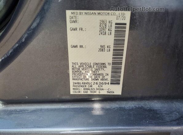 1N4BL4BV0LC263694 2020 NISSAN ALTIMA Gray Widok naklejki z numerem VIN