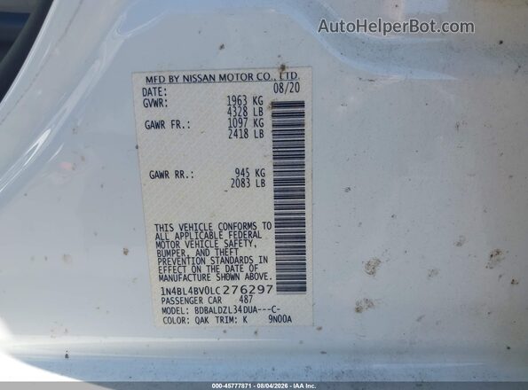 1N4BL4BV0LC276297 2020 NISSAN ALTIMA White ძრავის განყოფილების ხედი