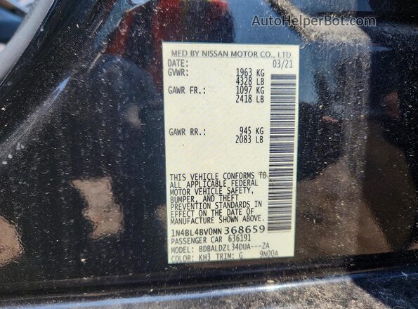 1N4BL4BV0MN368659 2021 NISSAN ALTIMA Черный Вид наклейки с VIN-кодом