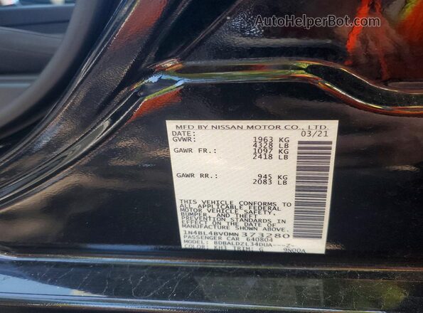 1N4BL4BV0MN373280 2021 NISSAN ALTIMA Black ძრავის განყოფილების ხედი