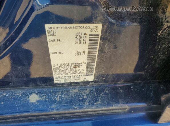 1N4BL4BV0MN377488 2021 NISSAN ALTIMA Blue Widok komory silnika