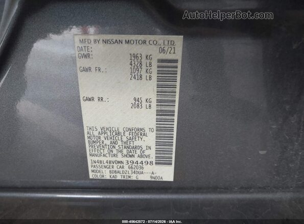1N4BL4BV0MN394498 2021 NISSAN ALTIMA  Widok komory silnika