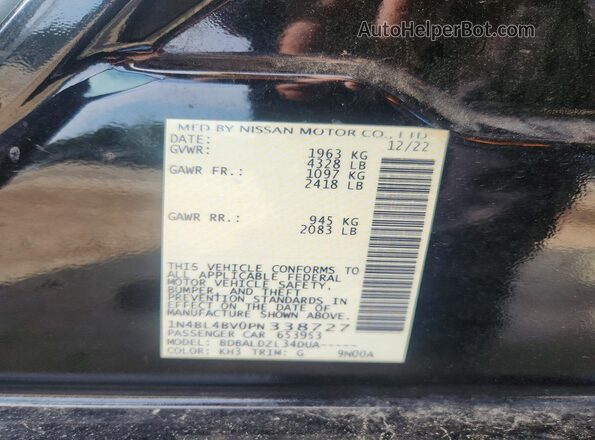 1N4BL4BV0PN338727 2023 NISSAN ALTIMA Black VIN կոդի պիտակի տեսք