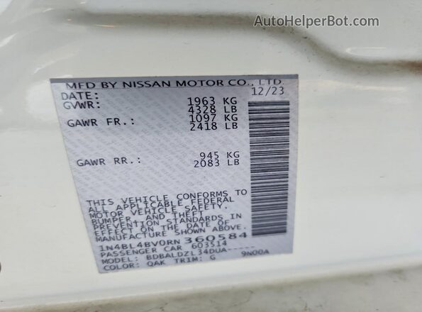 1N4BL4BV0RN360584 2024 NISSAN ALTIMA White Engine compartment view