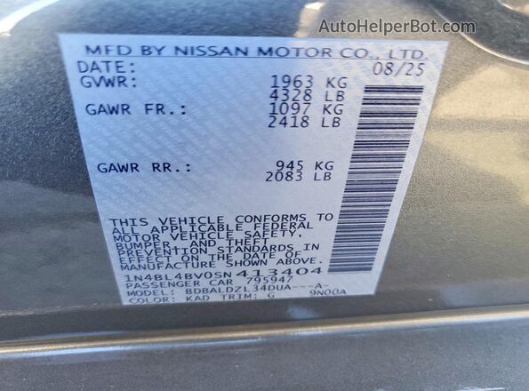 1N4BL4BV0SN413404 2025 NISSAN ALTIMA Gray ძრავის განყოფილების ხედი