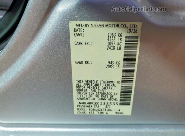 1N4BL4BV1KC133535 2019 NISSAN ALTIMA Silver Вид підкапотного простору