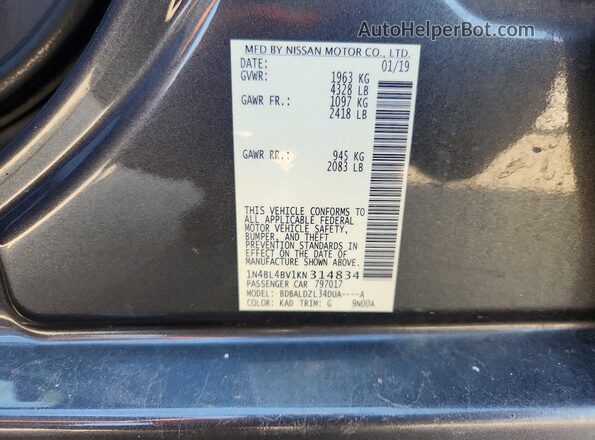 1N4BL4BV1KN314834 2019 NISSAN ALTIMA Gray Widok komory silnika