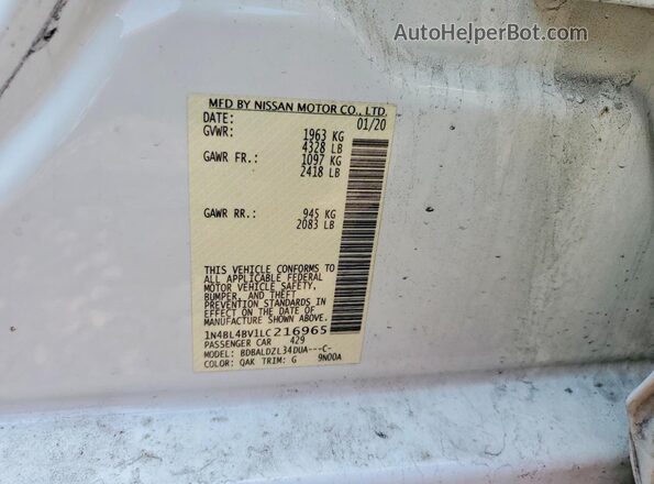 1N4BL4BV1LC216965 2020 NISSAN ALTIMA White Engine compartment view