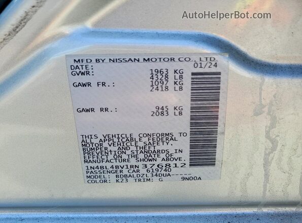 1N4BL4BV1RN376812 2024 NISSAN ALTIMA Silver Engine compartment view