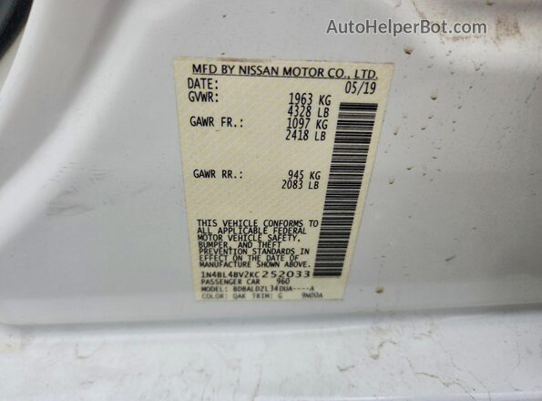 1N4BL4BV2KC252033 2019 NISSAN ALTIMA White Engine compartment view