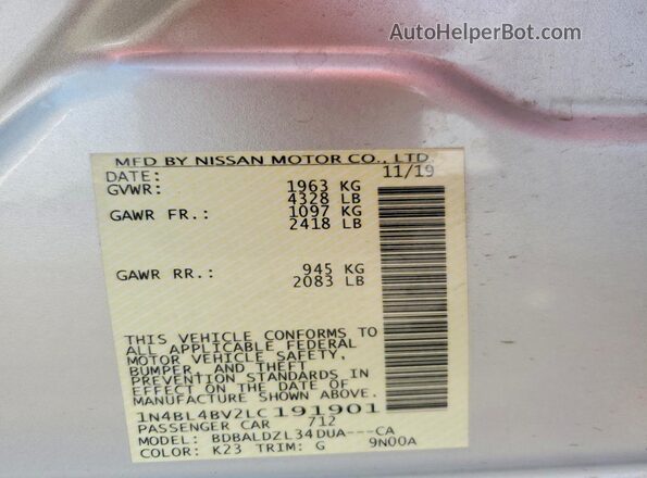 1N4BL4BV2LC191901 2020 NISSAN ALTIMA Silver Vista del compartimento del motor