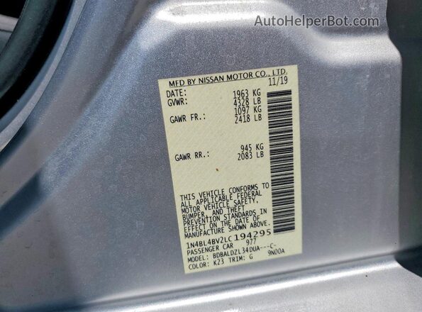 1N4BL4BV2LC194295 2020 NISSAN ALTIMA Silver Engine compartment view