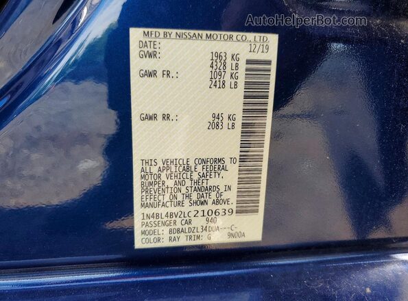 1N4BL4BV2LC210639 2020 NISSAN ALTIMA Blue ძრავის განყოფილების ხედი