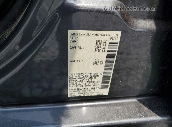 1N4BL4BV2MN346856 2021 NISSAN ALTIMA Gray VIN კოდის სტიკერის ხედი