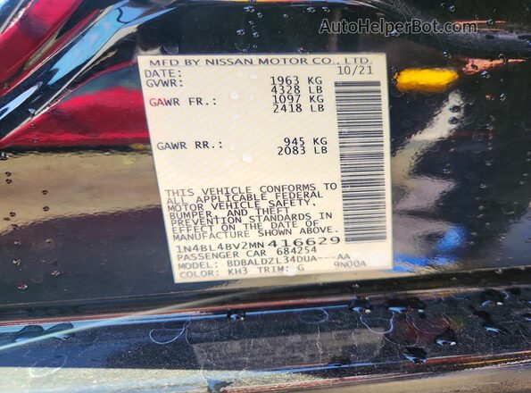 1N4BL4BV2MN416629 2021 NISSAN ALTIMA Black Engine compartment view