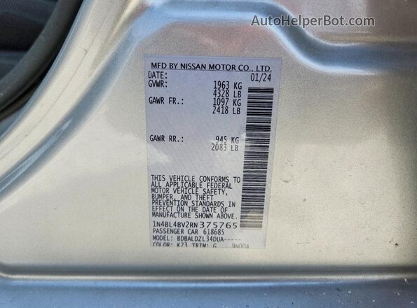 1N4BL4BV2RN375765 2024 NISSAN ALTIMA Silver Widok komory silnika