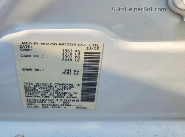1N4BL4BV3KC120088 2019 NISSAN ALTIMA White Вид підкапотного простору