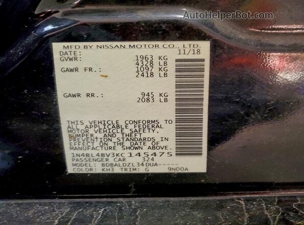 1N4BL4BV3KC145475 2019 NISSAN ALTIMA Black Вид підкапотного простору