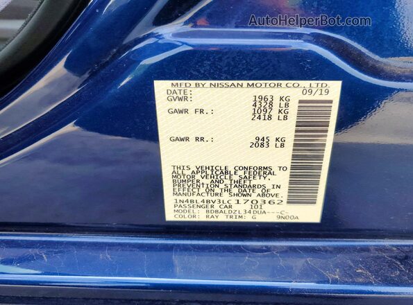 1N4BL4BV3LC170362 2020 NISSAN ALTIMA Blue Вид наклейки з VIN-кодом