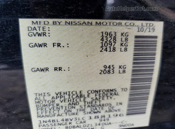 1N4BL4BV3LC188196 2020 NISSAN ALTIMA Black Շարժիչի բաժամունքի տեսք