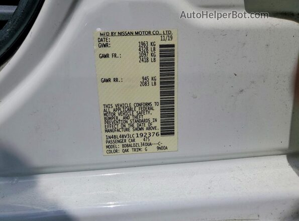 1N4BL4BV3LC192376 2020 NISSAN ALTIMA White Շարժիչի բաժամունքի տեսք