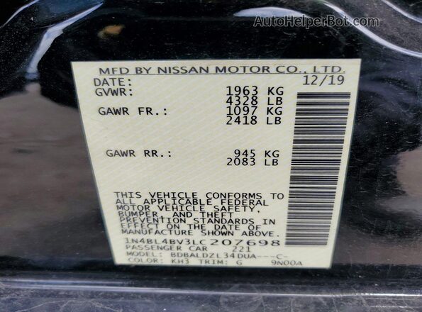 1N4BL4BV3LC207698 2020 NISSAN ALTIMA Black Engine compartment view